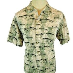 Mens Allegheny Trail Gray Cotton SS Sport Casual Shirt w Trout Graphics sz Med